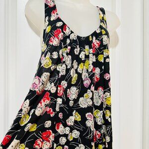 Anthropologie Rio Rao Black/Floral Top w/Low Racerback & Back Ruffle, Size M